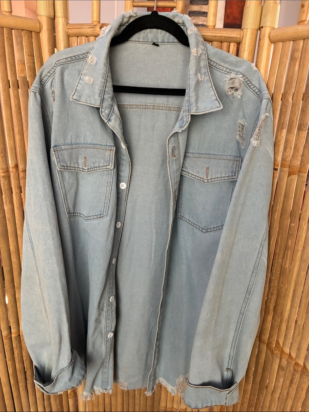 Light Blue Distressed Denim Jacket - Men